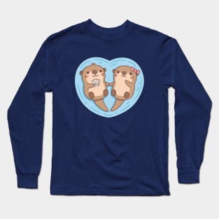 Cute Otters In Love Holding Paws Heart Long Sleeve T-Shirt